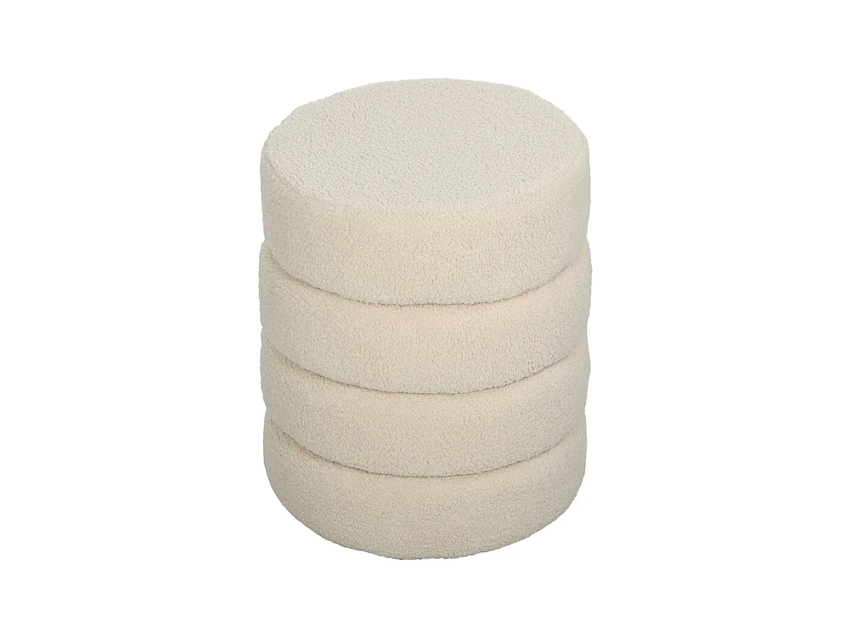 Hocker rond, Teddyfleece, jusqu'à 120kg, Beige (Φ40x45 cm)