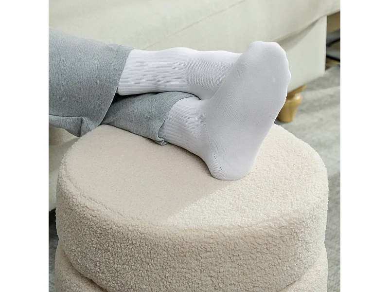 Hocker rond, Teddyfleece, jusqu'à 120kg, Beige (Φ40x45 cm)