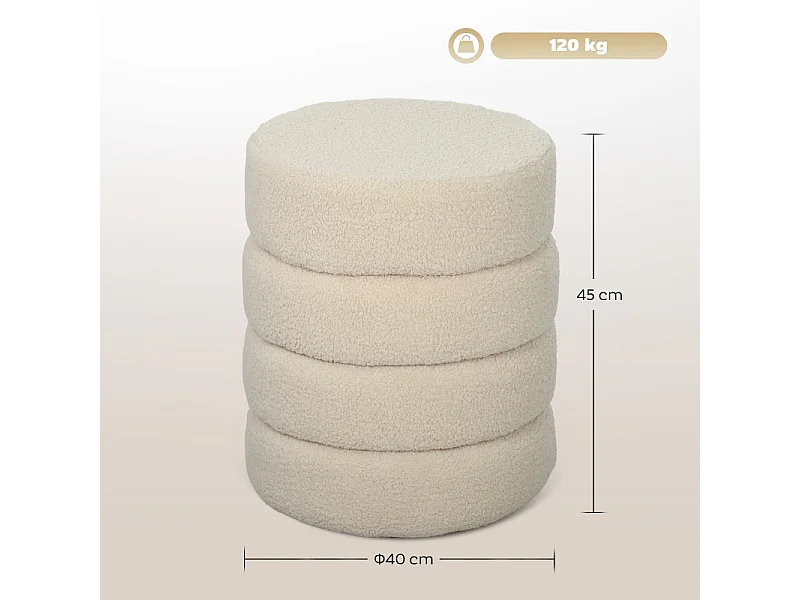 Coperta rotonda in pile Teddy, fino a 120 kg, beige (Φ40x45 cm)