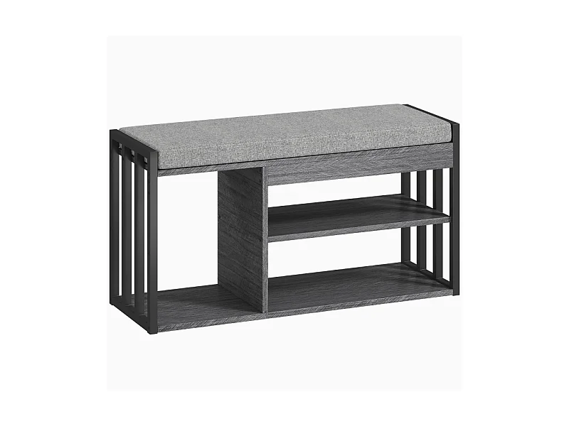 Meuble à chaussures avec banc, étagère à chaussures à 3 niveaux, bois et métal, gris (86x30x45.4 cm)