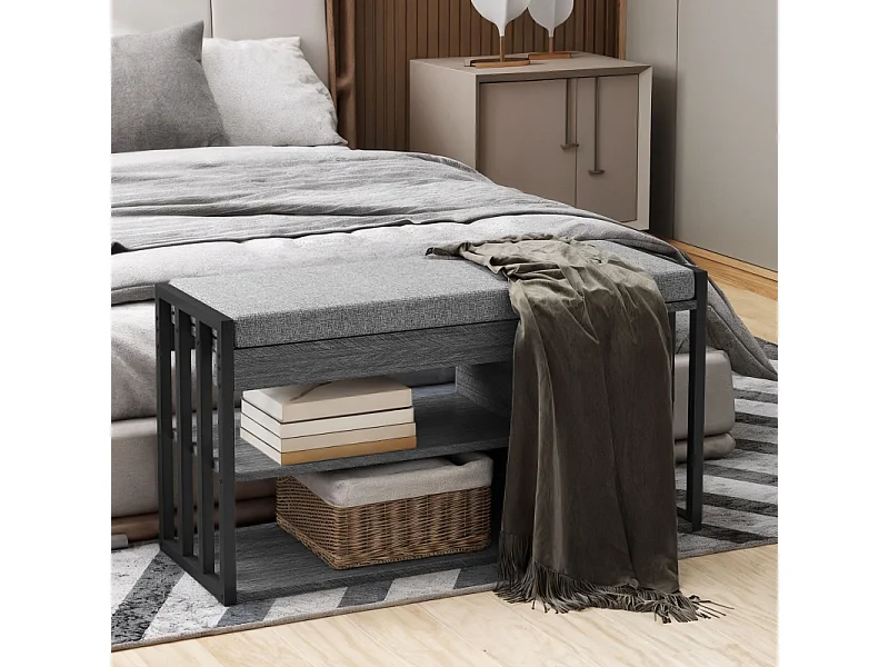 Scarpiera con panca, scarpiera a 3 ripiani, legno e metallo, grigio (86x30x45,4 cm)