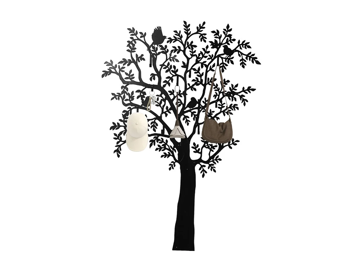 Appendiabiti da parete, design ad albero, metallo, nero (120x6x175 cm)