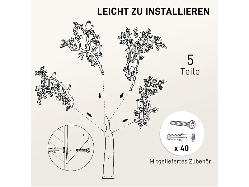 Appendiabiti da parete, design ad albero, metallo, nero (120x6x175 cm)