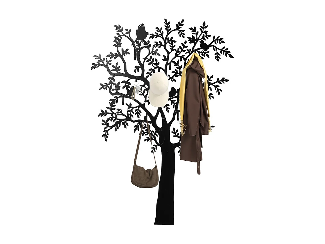 Appendiabiti da parete, design ad albero, metallo, nero (120x6x175 cm)
