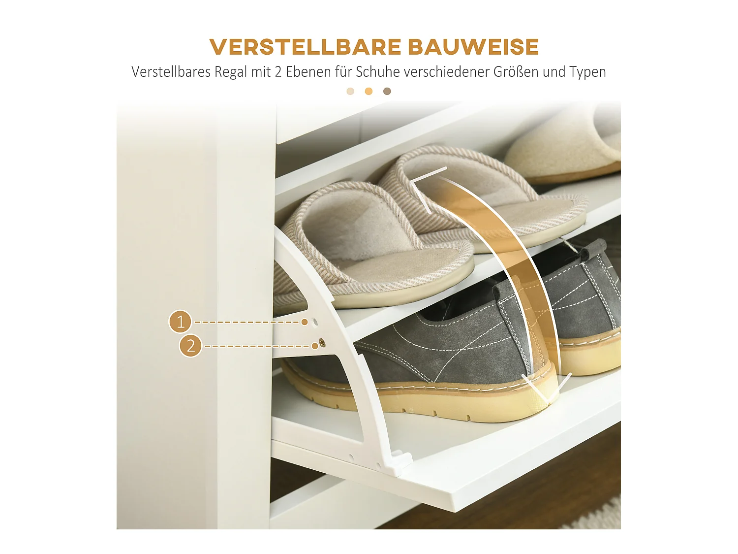 Armoire à chaussures, 3 compartiments, bois, blanc et naturel (72x26x112 cm)