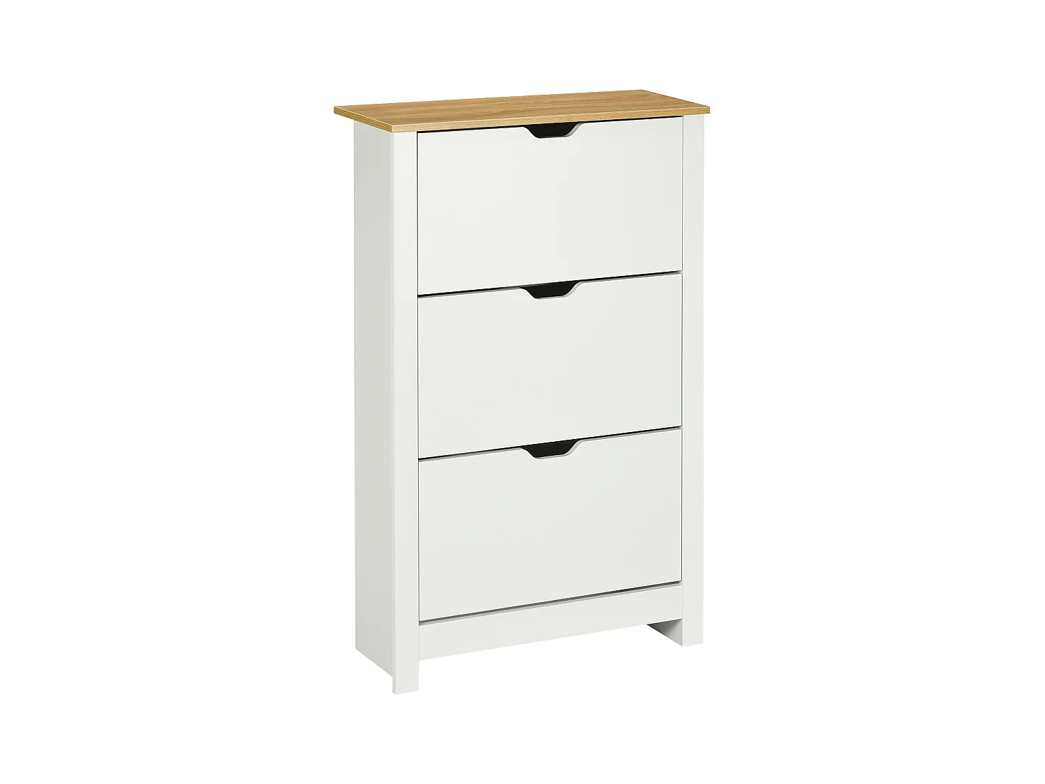 Armoire à chaussures, 3 compartiments, bois, blanc et naturel (72x26x112 cm)