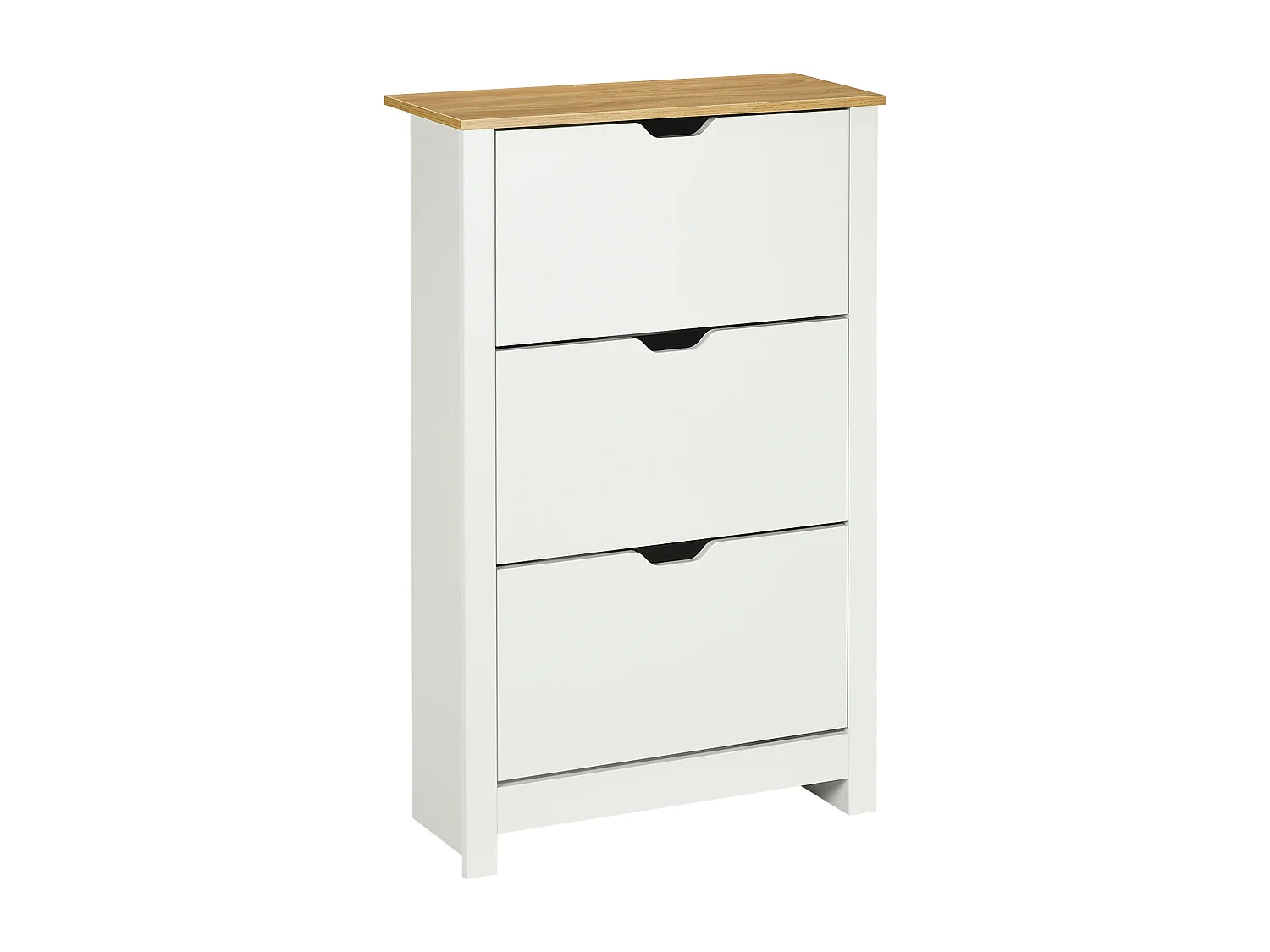 Armoire à chaussures, 3 compartiments, bois, blanc et naturel (72x26x112 cm)