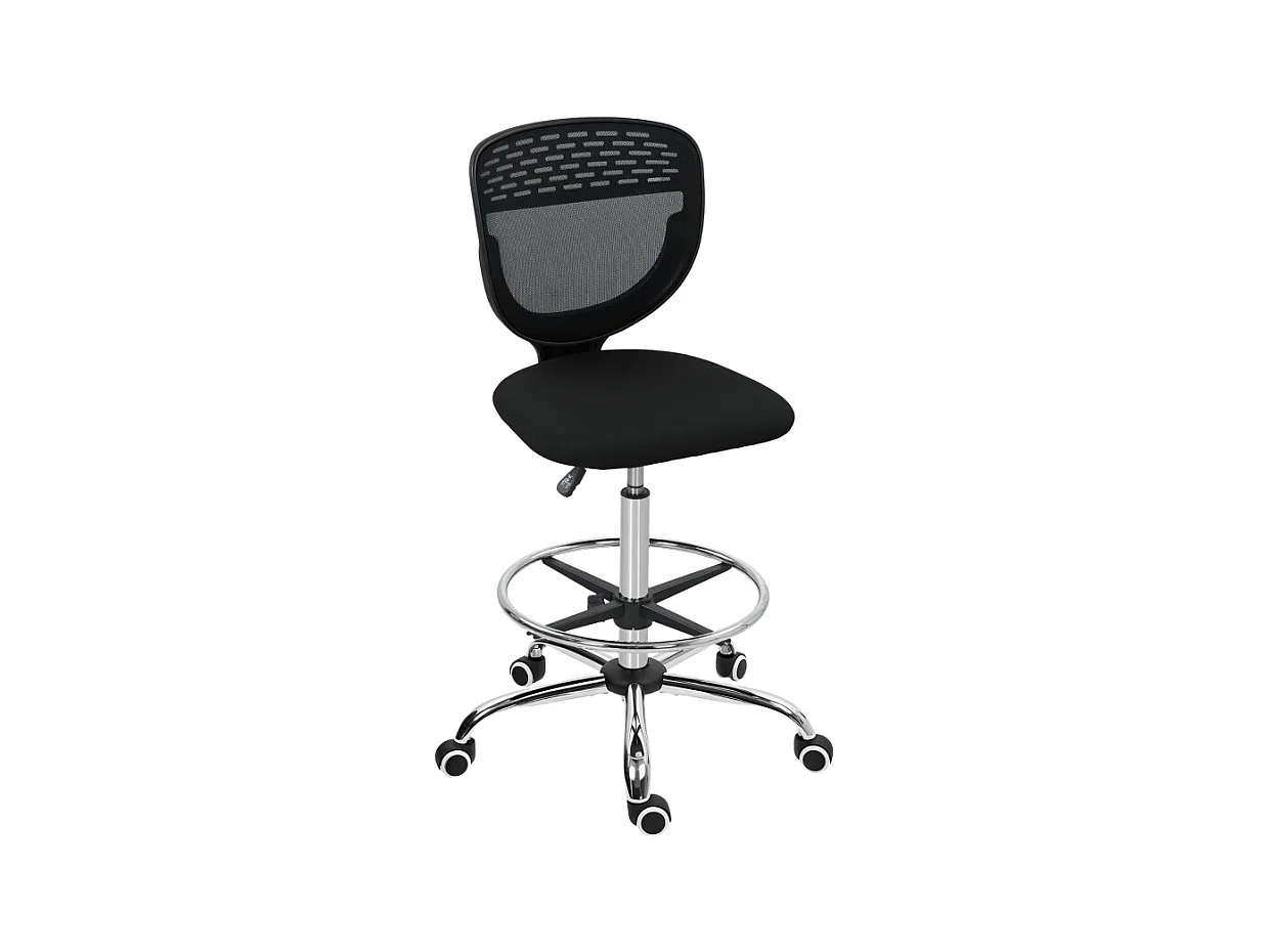 Chaise de bureau ergonomique, réglable en hauteur, avec repose-pieds, noir, (59x59x106-126 cm)