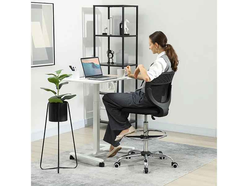 Sedia da ufficio ergonomica, regolabile in altezza, con poggiapiedi, nera, (59x59x106-126 cm)