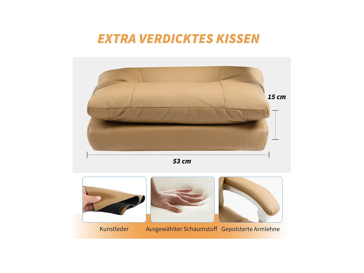 Chaise de bureau ergonomique, cuir synthétique, support lombaire, beige, (65x76x113-121 cm)