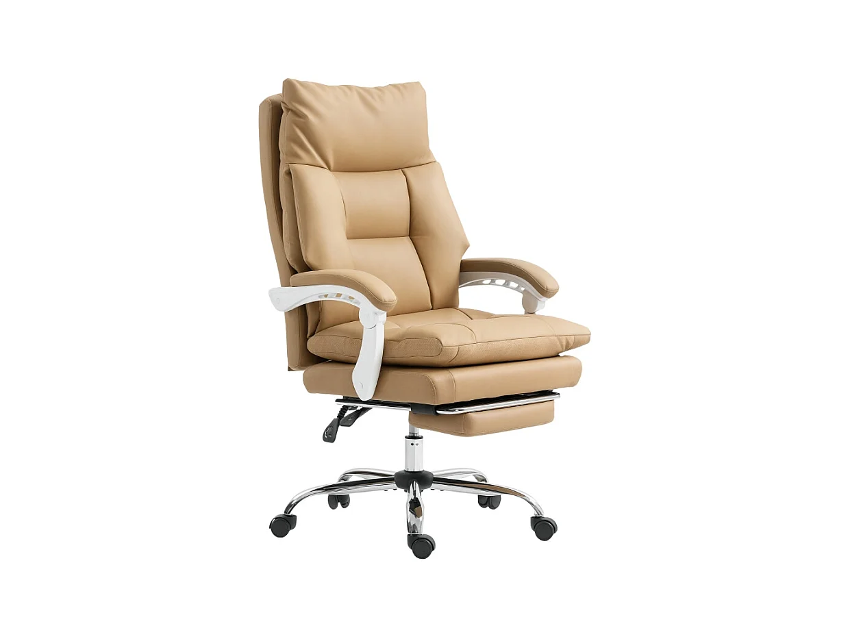 Chaise de bureau ergonomique, cuir synthétique, support lombaire, beige, (65x76x113-121 cm)
