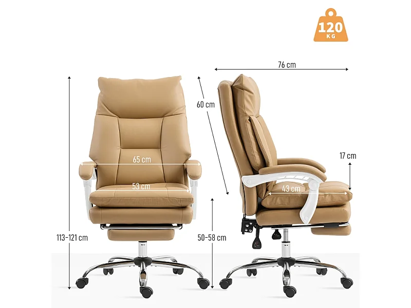 Sedia ergonomica da ufficio, similpelle, supporto lombare, beige, (65x76x113-121 cm)