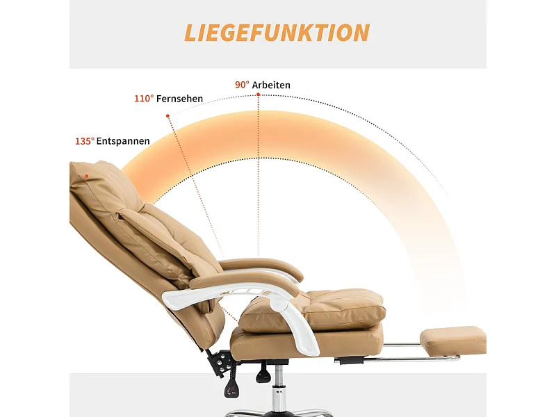 Sedia ergonomica da ufficio, similpelle, supporto lombare, beige, (65x76x113-121 cm)