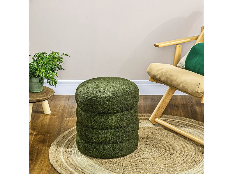 Pouf rond, tissu teddy-fleece, capacité de 120 kg, gris, (Φ40x45H cm)