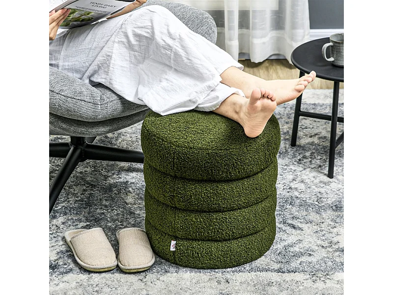 Pouf rond, tissu teddy-fleece, capacité de 120 kg, gris, (Φ40x45H cm)