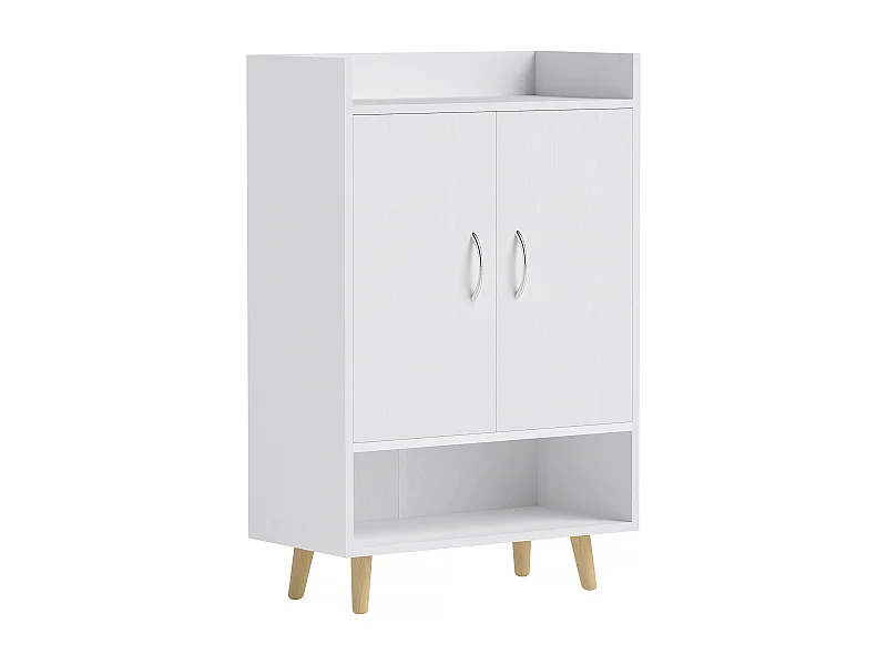 Meuble à chaussures, 2 portes, en bois, blanc (60x30x92 cm)