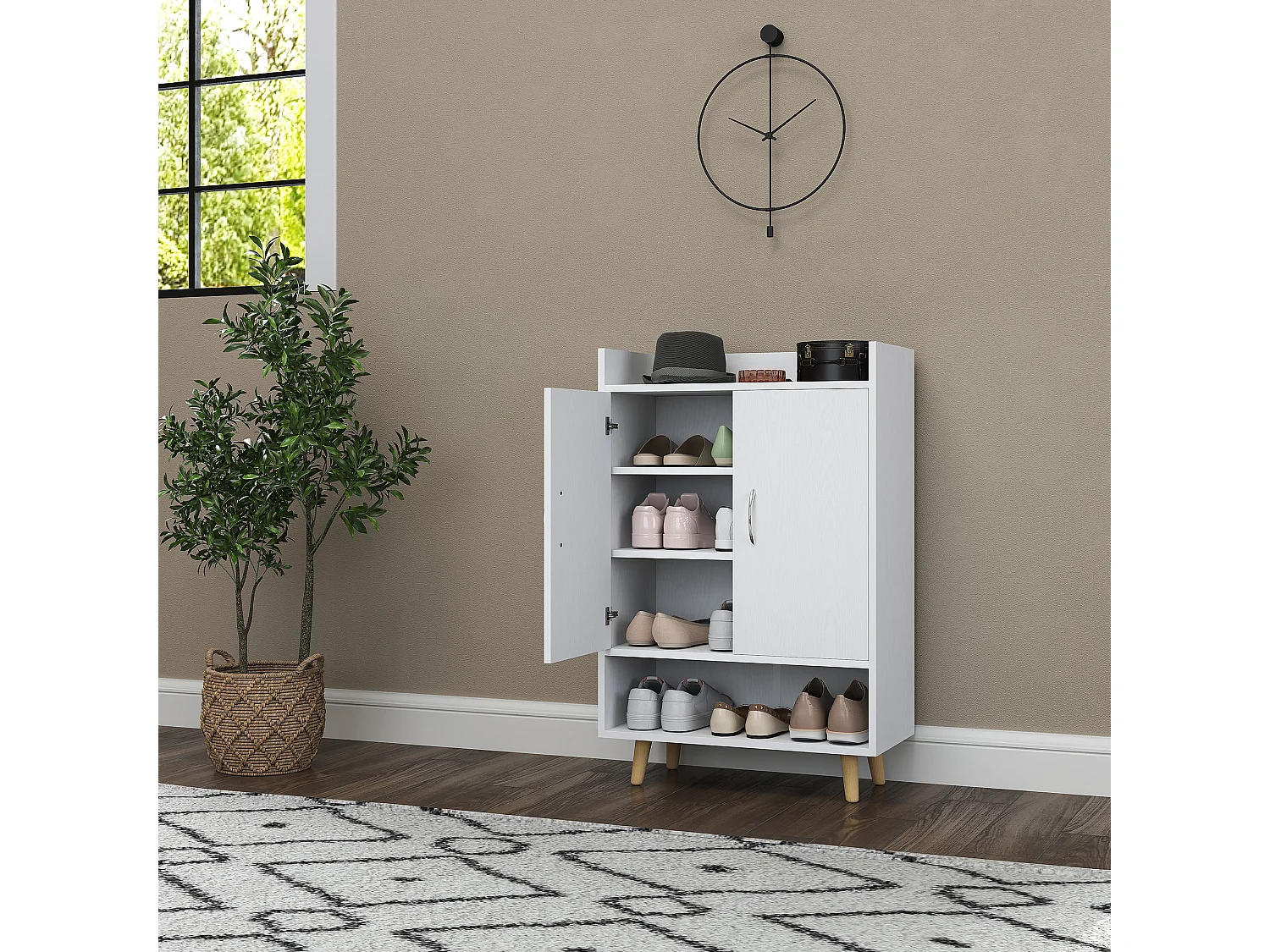 Scarpiera, 2 ante, in legno, bianca (60x30x92 cm)