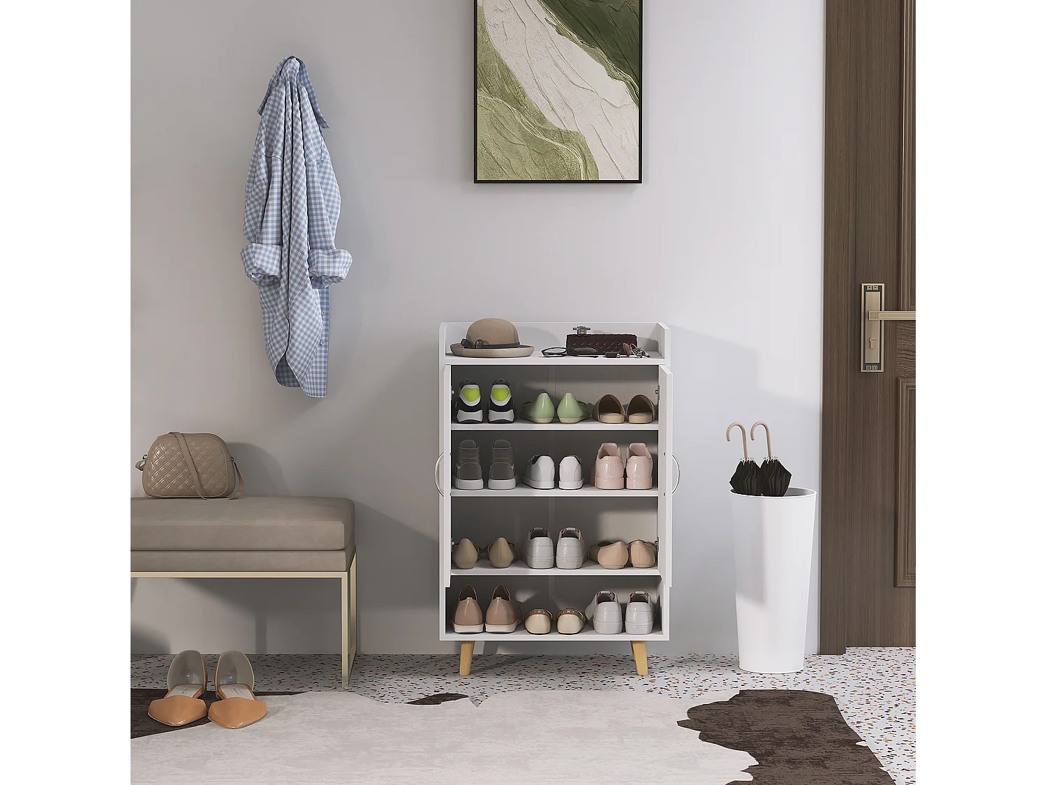 Scarpiera, 2 ante, in legno, bianca (60x30x92 cm)