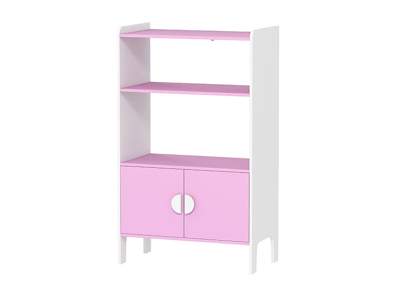 Libreria per bambini, 2 ripiani, 2 armadietti, design antiribaltamento, MDF, rosa e bianco (60x35x100 cm)