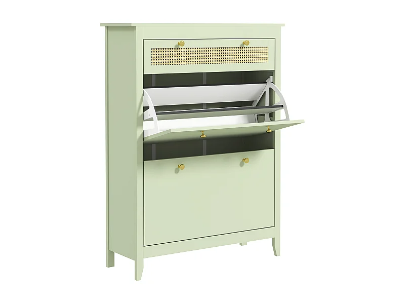 Meuble à chaussures, avec 2 clapets et 1 tiroir, en MDF, vert (88x30x120 cm)