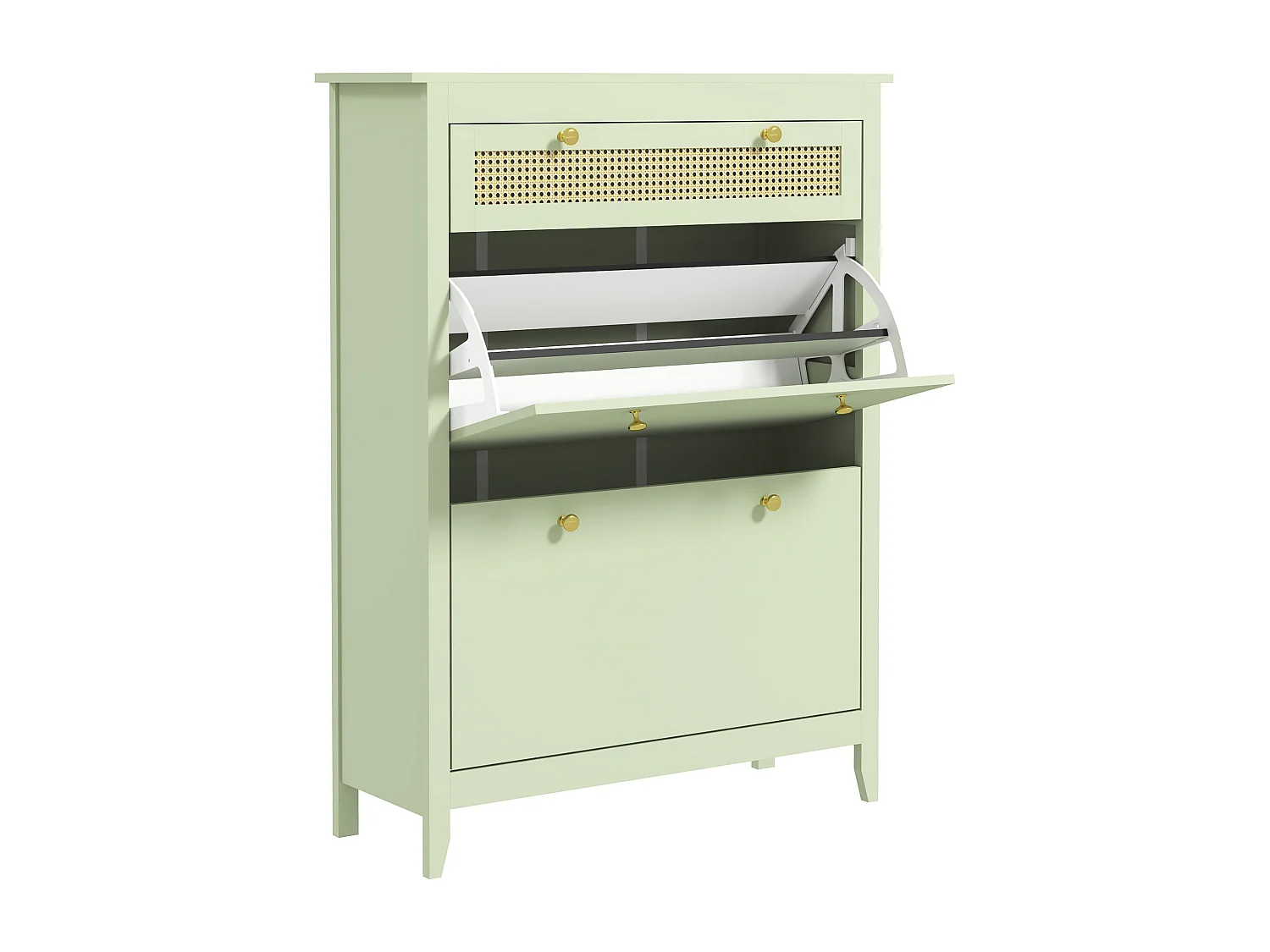 Meuble à chaussures, avec 2 clapets et 1 tiroir, en MDF, vert (88x30x120 cm)