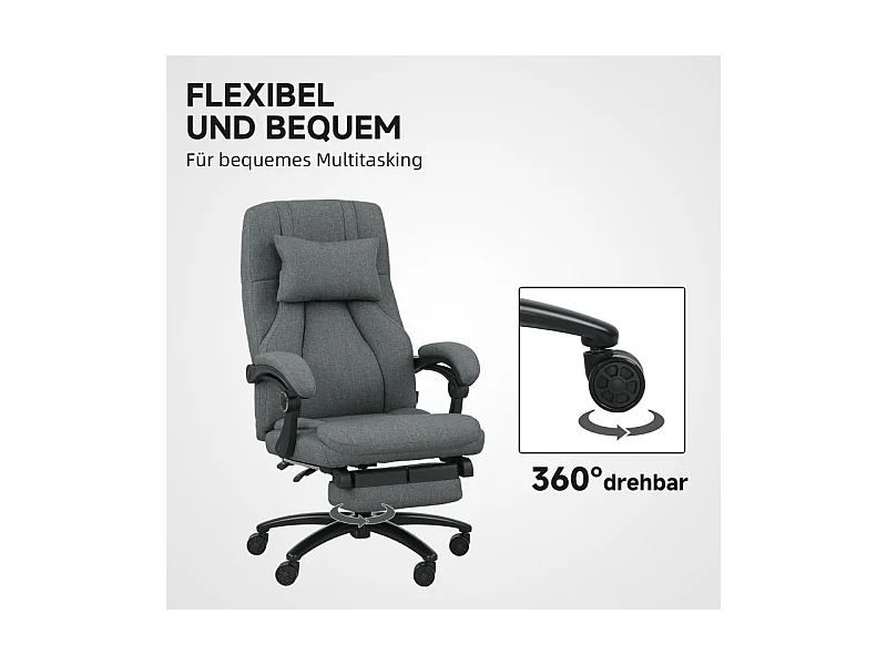 Fauteuil de bureau avec massage, inclinable, tissu en lin, gris, (64x74x109-117 cm)