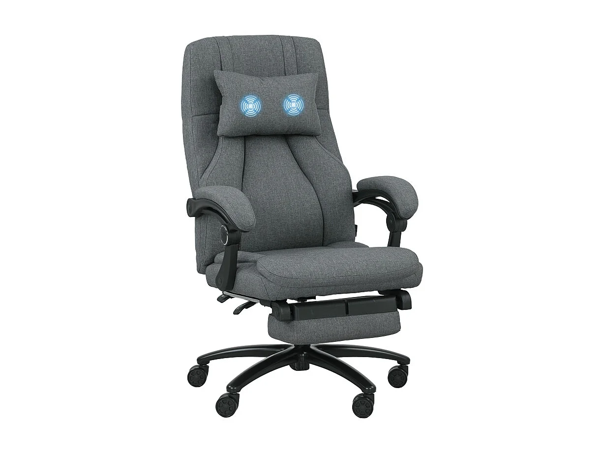 Fauteuil de bureau avec massage, inclinable, tissu en lin, gris, (64x74x109-117 cm)