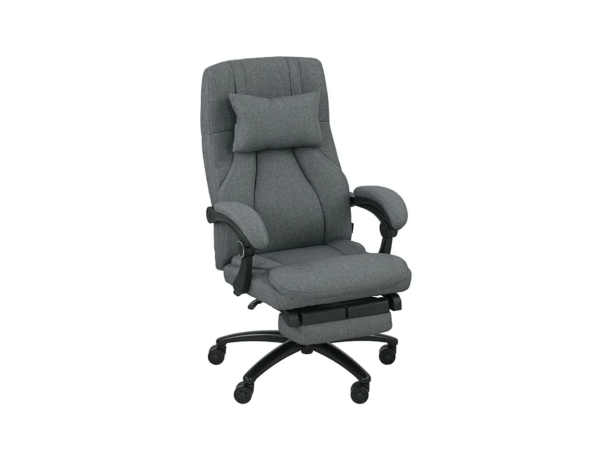 Fauteuil de bureau avec massage, inclinable, tissu en lin, gris, (64x74x109-117 cm)