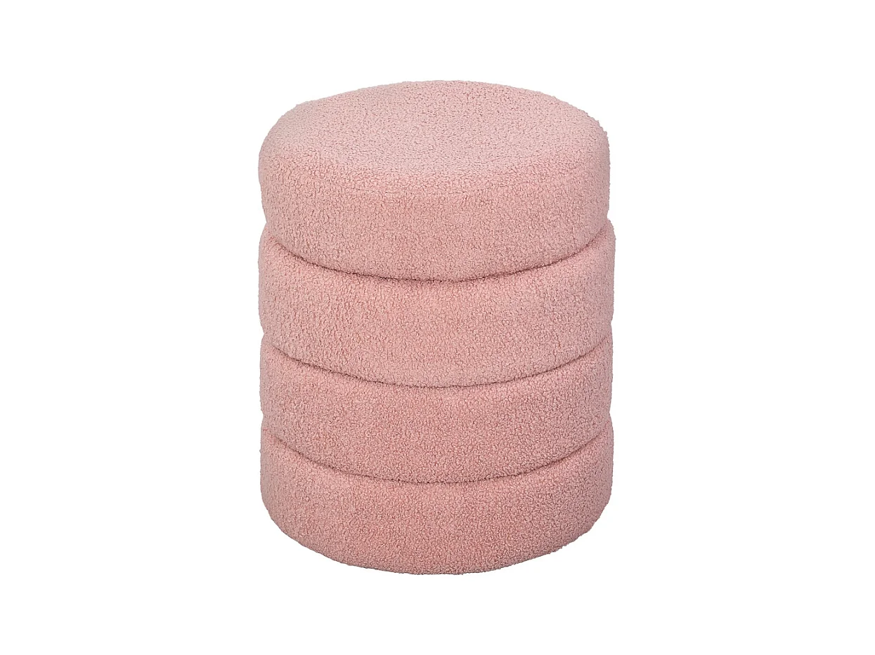 Hocker rond, Teddyfleece, facile à déplacer, jusqu'à 120kg, Rose (Φ40x45 cm)