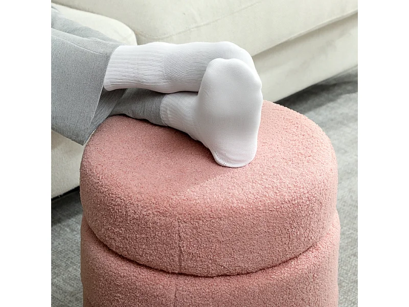 Hocker rond, Teddyfleece, facile à déplacer, jusqu'à 120kg, Rose (Φ40x45 cm)