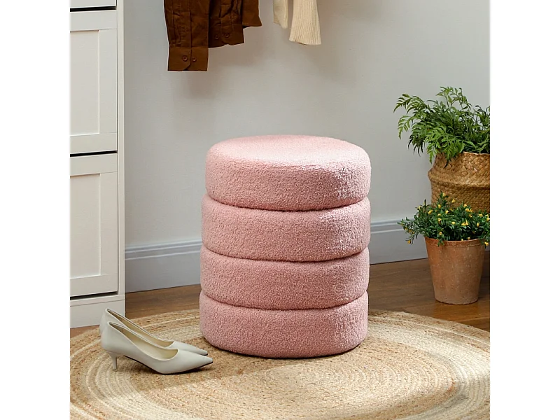Tappeto rotondo in pile Teddy, facile da spostare, fino a 120 kg, rosa (Φ40x45 cm)