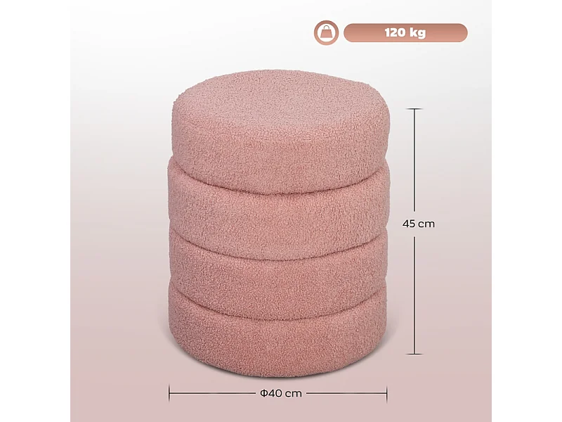 Tappeto rotondo in pile Teddy, facile da spostare, fino a 120 kg, rosa (Φ40x45 cm)