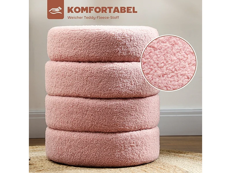 Tappeto rotondo in pile Teddy, facile da spostare, fino a 120 kg, rosa (Φ40x45 cm)