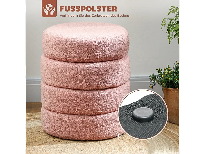 Tappeto rotondo in pile Teddy, facile da spostare, fino a 120 kg, rosa (Φ40x45 cm)