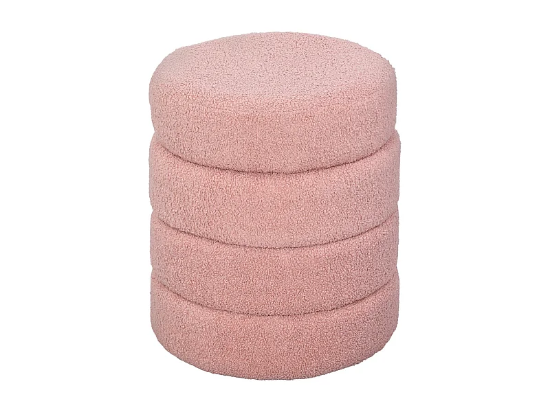 Hocker rond, Teddyfleece, facile à déplacer, jusqu'à 120kg, Rose (Φ40x45 cm)