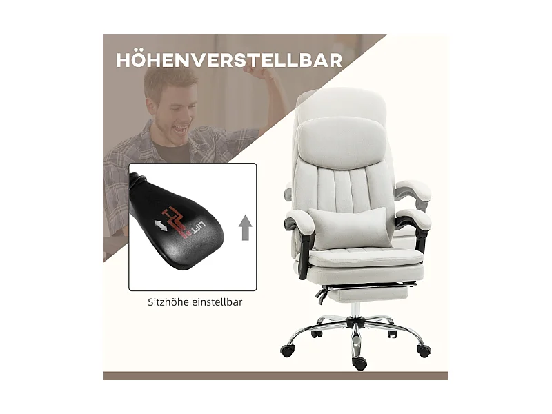 Chaise de bureau avec massage et chauffage, microfibre, crème (66x67x110-118 cm)