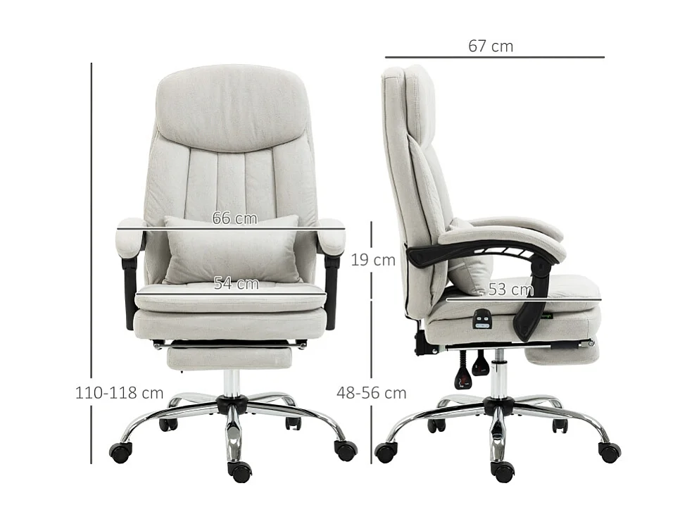 Sedia da ufficio con massaggio e riscaldamento, microfibra, crema (66x67x110-118 cm)