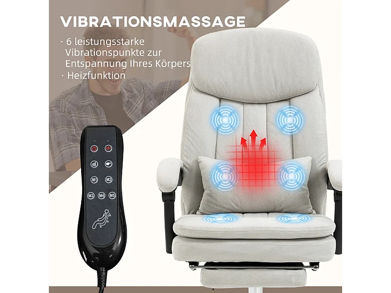 Sedia da ufficio con massaggio e riscaldamento, microfibra, crema (66x67x110-118 cm)