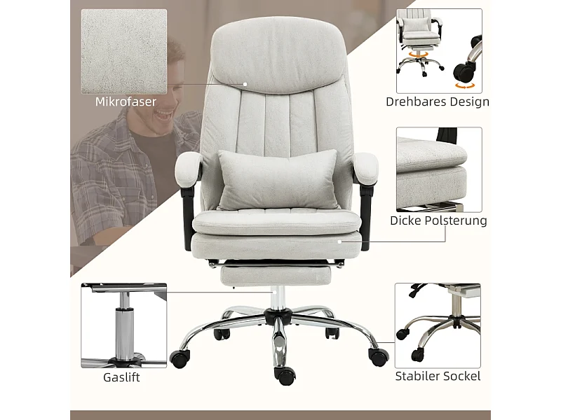 Sedia da ufficio con massaggio e riscaldamento, microfibra, crema (66x67x110-118 cm)