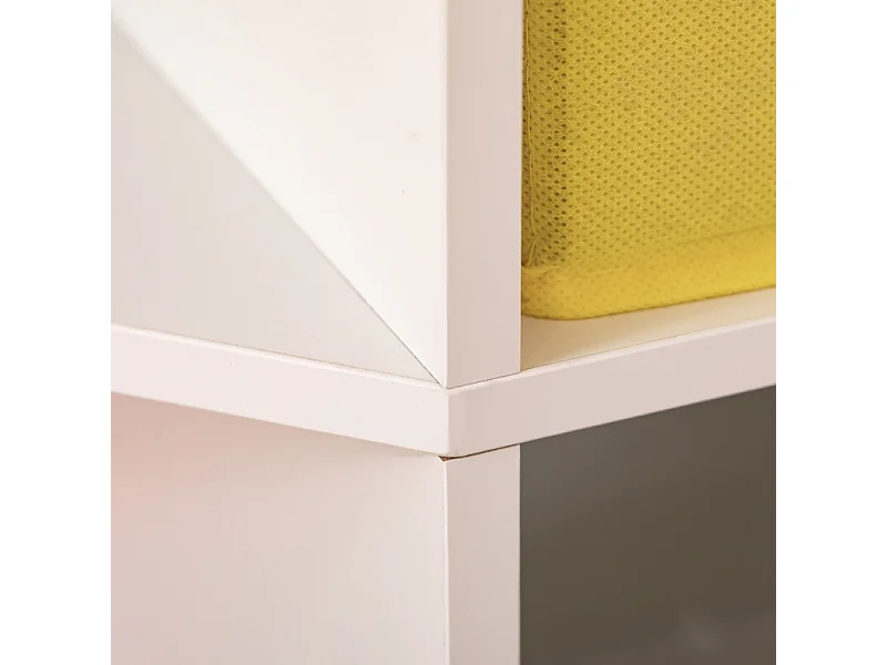 Libreria angolare per bambini con 3 contenitori, MDF, bianca, per bambini dai 3 ai 12 anni (57,4x57,4x94 cm)