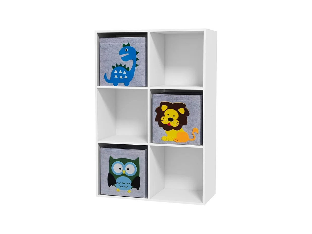 Bibliothèque enfant avec 3 boîtes de rangement, étagères, en MDF, blanc et gris (61.8x29.9x91.5 cm)