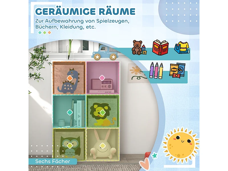 Libreria per bambini con 3 contenitori, ripiani, in MDF, bianco e grigio (61,8x29,9x91,5 cm)