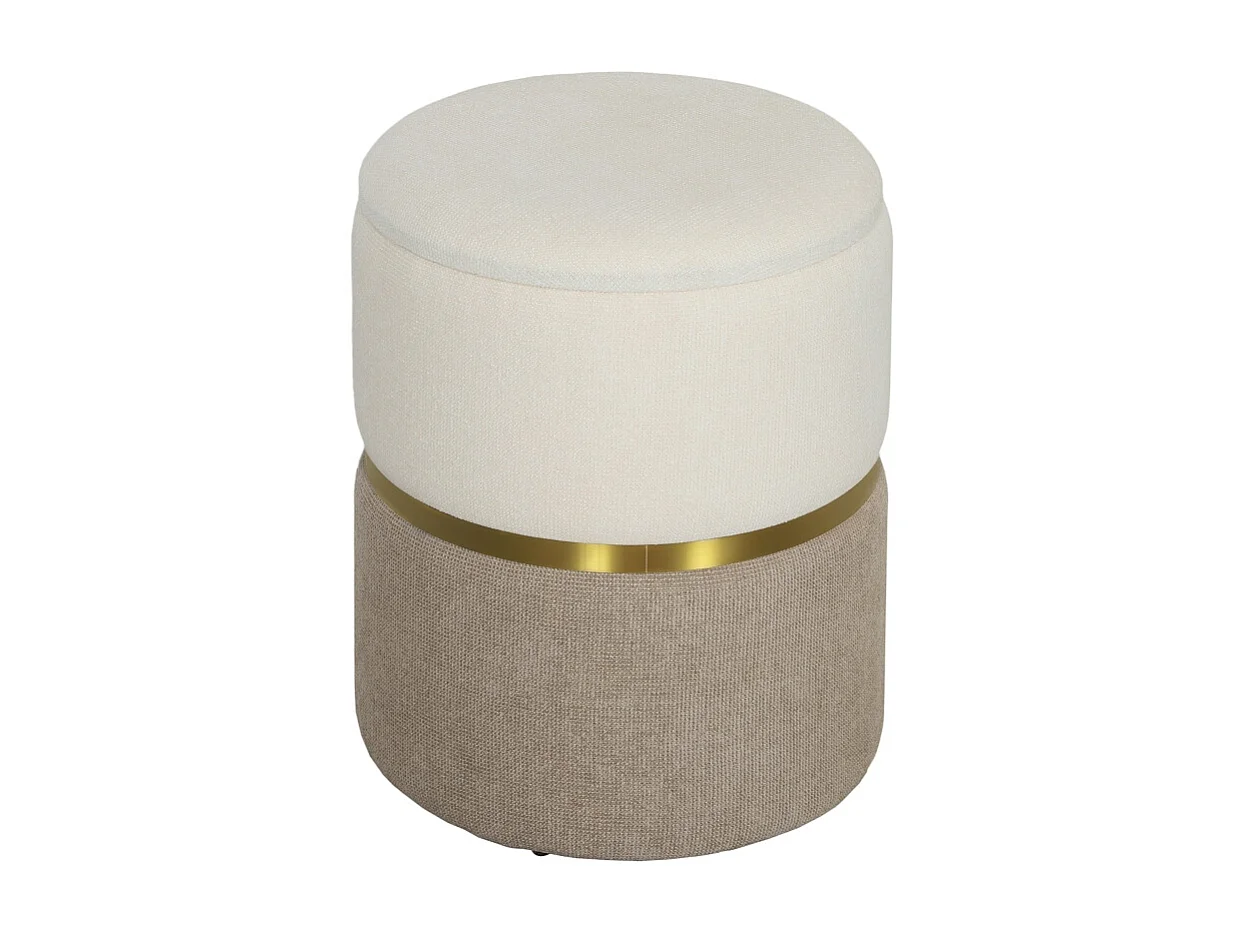 Pouf contenitore, con coperchio, in metallo, design bicolore, crema e bianco (36x36x44 cm)