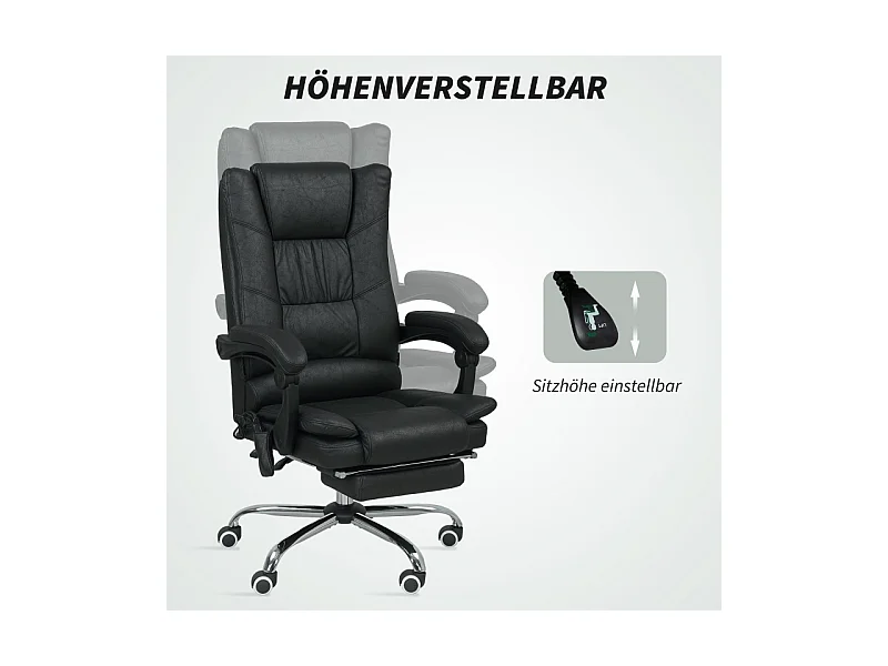 Fauteuil de bureau avec massage, inclinaison réglable, tissu microfibre, noir, (64x70x118 cm)