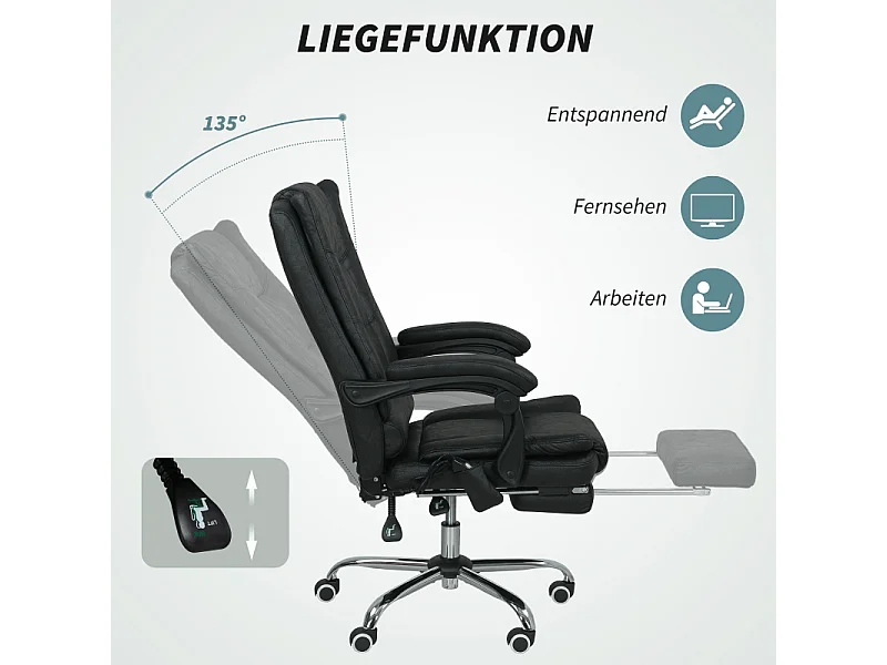 Fauteuil de bureau avec massage, inclinaison réglable, tissu microfibre, noir, (64x70x118 cm)