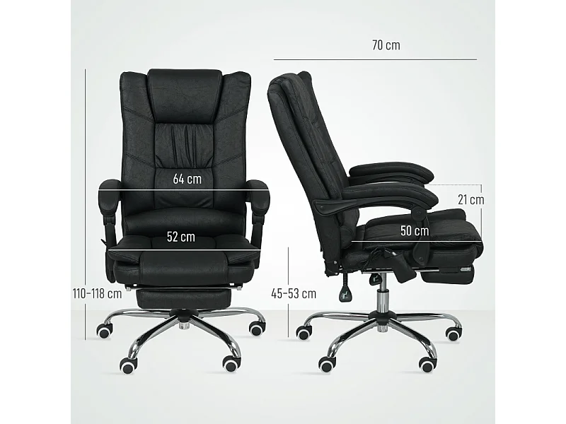 Sedia da ufficio con massaggio, inclinazione regolabile, tessuto in microfibra, nero, (64x70x118 cm)