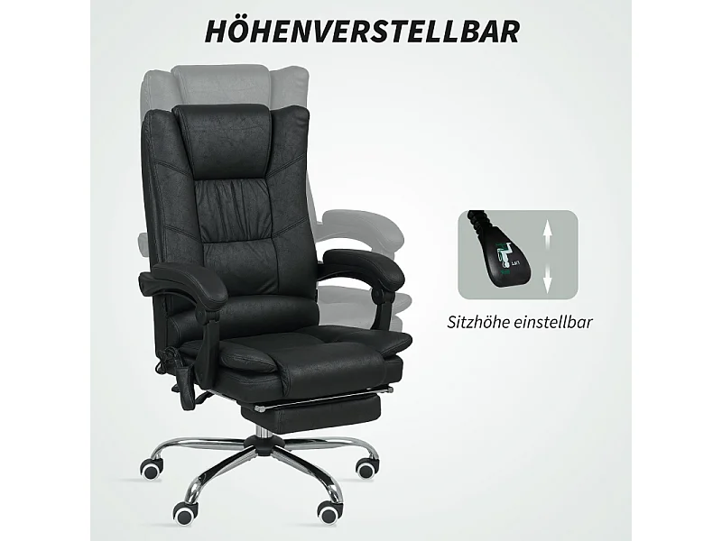 Sedia da ufficio con massaggio, inclinazione regolabile, tessuto in microfibra, nero, (64x70x118 cm)