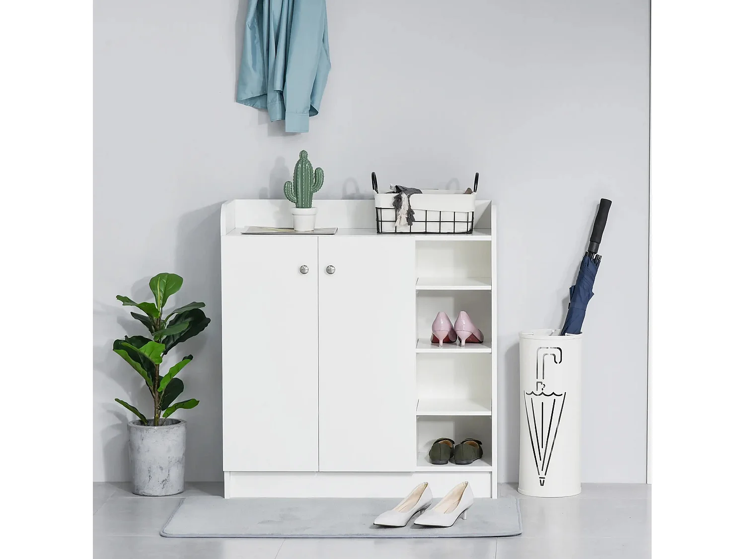 Meuble à chaussures avec 2 portes et 4 étagères, bois, blanc (83x30x90 cm)