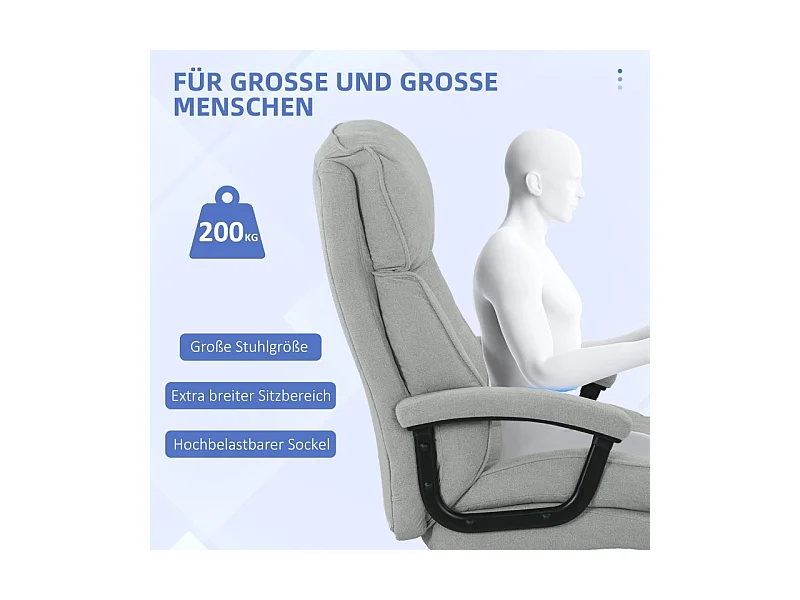 Fauteuil de bureau ergonomique, avec fonction basculante et dossier réglable, tissu doux, gris, (68.5x79x117-125 cm)