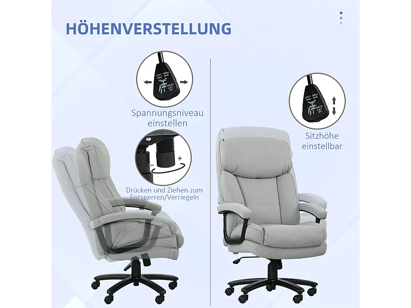 Sedia da ufficio ergonomica, con funzione di inclinazione e schienale regolabile, tessuto morbido, grigio, (68,5x79x117-125 cm)
